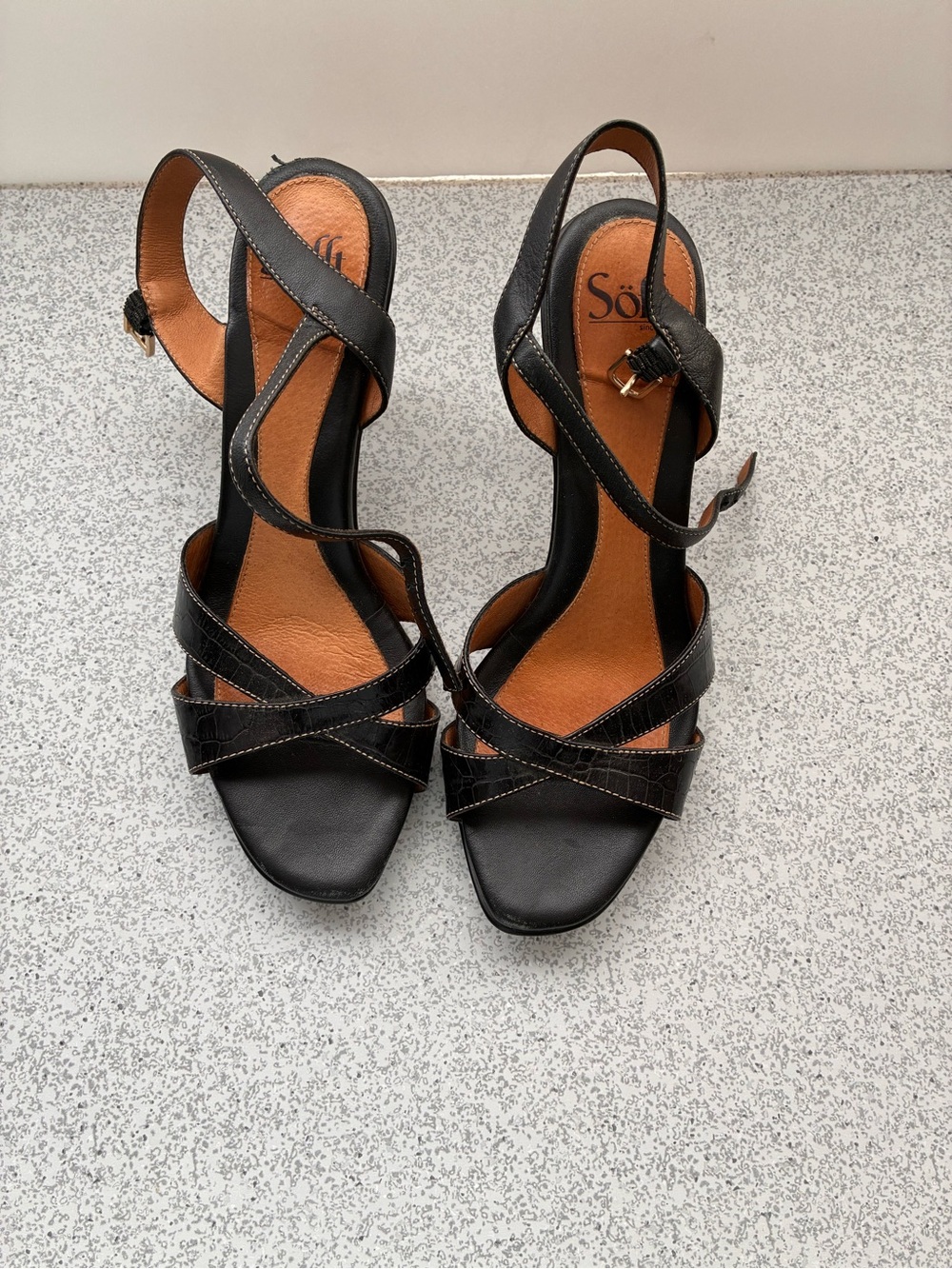 Soft Black Strappy Leather Slingback Sandals Sz 10
